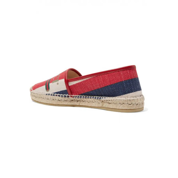 Gucci Sylvie Canvas Leather Red White Blue Logo Stripe Flat Espadrille 34.5 - Picture 7 of 11